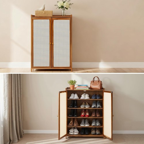 Rattan effect shoe cabinet - rattan,
